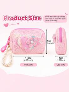 Sequin Heart Mini Coin Purse, Cute Sparkly Coin Pouch, Keychain Wallet With Bracelet, Portable Storage Pouch For , Jewelry, And Coins - Multicolor - View 5