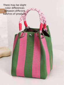 Space-Saving Storage And Organization, Bright Color Ergonomic Multi-Function Storage Bag, Knitted Striped Handbag, Suitable For Fashion Enthusiasts, Convenient For Daily Use, Can Store Small Items And Desktop Accessories, Multi-Function Storage Bag - Multicolor - View 3