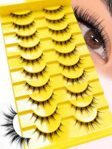 10 Pairs Natural Look Fluffy Strip False Eyelashes, Wispy Soft Faux Mink Lashes, Light Volume Full Band Lashes, Comfortable Reusable Fake Lashes For Everyday Wear & Soft Glam Makeup - Black - View 2