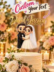 Personalized Cartoon Portrait Wedding Cake Topper, Custom Name And Date Cake Decoration, Custom Photo To Cartoon Character Cake Decoration, Anime Style Wedding Cake Decoration, Personalized Name Acrylic Cake Topper, Bride And Groom Wedding Cake Decoration - Cartoon Photo Cake Label - View 1