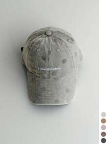 Distressed Polka Dot Print Baseball Cap, Vintage Dad Hat For Women, Large Head Circumference Sun Protection Versatile Baseball Cap, All-Season Student Retro Polka Dot Embroidered Letter Duck Bill Hat, Versatile Face-Slimming Baseball Cap - Multicolor - View 7