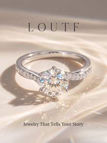 Newsoul 1pc 1CT Moissanite Ring, Sparkling Side Stone Twisted Six-Prong Design, Women's Engagement Wedding Party Daily Wear Anniversary Jewelry Gift - Silver - View 4