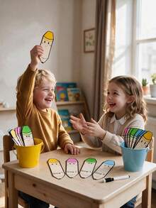 10pcs Pencil Shaped Lucky Cards DIY Erasable Handwritten Cards 4 Colors Suitable For Classroom Home Teaching Aid Back To School Essential - Multicolor - View 4