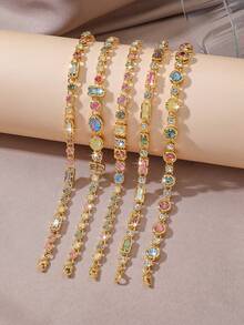 1pc Gorgeous Sparkling Round Square Geometric Colorful Cubic Zirconia Tennis Bracelet, Handmade Original Design Exquisite Bracelet, Suitable For Engagement Party, Daily Wear, Holiday Gift For Friends - Colorful Glitter Bracelet - View 1