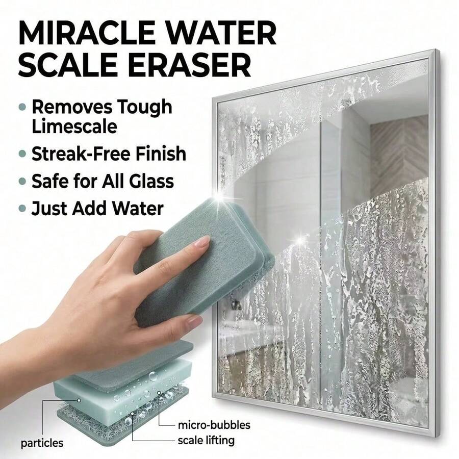2pcs Glass Limescale Magic Cleaning Brush, Household Bathroom Mirror Shower Room Tile Powerful Limescale Water Stain Water Mark Removal Tool, Multi-Function Window Glass Cleaning Tool - Sponge Cleaning Cloth - View 1