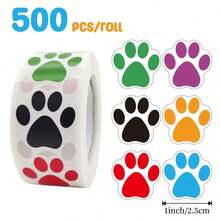 500pcs/Roll Cat Paw Stickers, Holiday Teacher Reward Decorative Stickers, Inspirational Stickers, Happy Smiling Face Handmade Sealing Stickers, Gift Self-Adhesive Sealing Stickers - M - View 1
