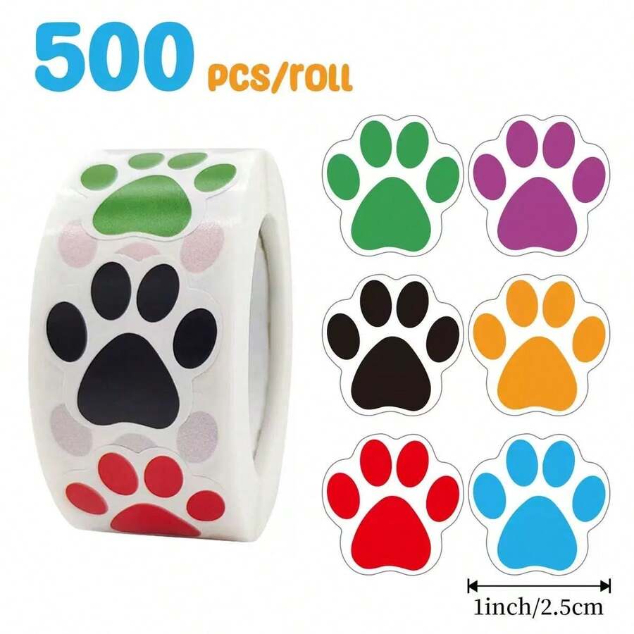500pcs/Roll Cat Paw Stickers, Holiday Teacher Reward Decorative Stickers, Inspirational Stickers, Happy Smiling Face Handmade Sealing Stickers, Gift Self-Adhesive Sealing Stickers - M - View 1