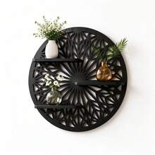 Wood Aster GeometricFloating Wall Shelf -Midnight Black SculpturalWooden Display For Modern& Minimalist Home DecorBullet Points - View 9