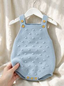 1pc Baby Girls Solid Color Sleeveless Bodysuit, Unisex Baby Knitted Bodysuit Newborn Simple Style - Teal Blue - View 1