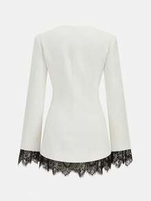 Women's Elegant Fashion V-Neck Lace Blazer, Autumn/Winter Long Sleeve Top, Suitable For Daily Wear, Party Looks, Airport Outfits, Commuting And Date Occasions. Gold Button Details, Halloween, Christmas, New Year Outfits - Apricot - View 8