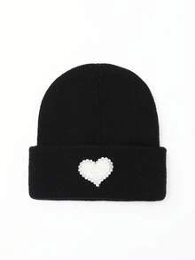 1pc Winter Fashion Rhinestone & Bead Kids Versatile Knitted Hat, Heart-Shaped Design, Warm Woolen Beanie With Ear Flaps For Boys & Girls Baby Daily Wear - 1PC - View 6