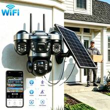 WiFi Solar PTZ Security Camera Outdoor, Three Lens 3 Screens, AI Auto Human Tracking, IP65 Waterproof, Rechargeable Battery, Color Night Vision, Two-Way Audio, Wireless WiFi Connection For Garden Farm Construction Rural Home Surveillance - Black - View 1
