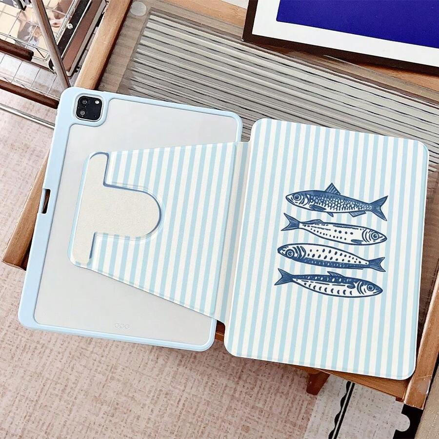1件裝粉色條紋海星印花360°可旋轉平板保護殼，相容iPad 11/A16/10th/Air4/5/6/Pro 12.9/2024/2025/2020/2021/2022/2023/10.2/10.9，適用Galaxy Tab A8/A9 Plus/S6 Lite/S7/S9FE PLUS，相容小米、Oppo Pad、 Matepad、Vivo Pad、Honor Pad、 Xiaoxin Pad，適合工作、旅行與居家使用