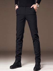 Celana Pria Tombol Kantong Zip Plain Casual - Hitam - View 2
