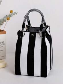 Space-Saving Storage And Organization, Bright Color Ergonomic Multi-Function Storage Bag, Knitted Striped Handbag, Suitable For Fashion Enthusiasts, Convenient For Daily Use, Can Store Small Items And Desktop Accessories, Multi-Function Storage Bag - Multicolor - View 7