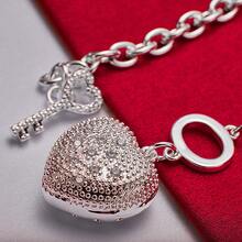 925 Sterling Silver Plated Silver Plated AAA Zirconia Heart Key Bracelet Jewelry - Silver - View 4
