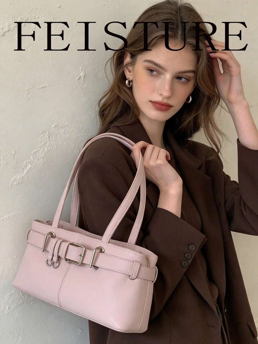 FEISTURE 1件時尚女款腋下肩背包，附肩帶裝飾，適合日常外出、約會、通勤