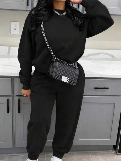 Women's Graphic Print Crew Neck Sweatshirt And Jogger Pants Set, Long Sleeve 2 Piece Matching Outfit, Streetwear, Loose Fit, Athleisure Loungew BNMVBN