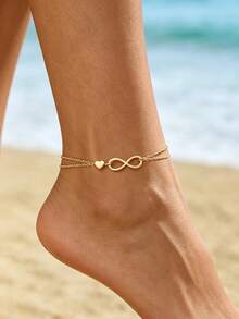 1pc Geometric Number 8 Heart Combination Minimalist Style Women's Anklet, Simple Design Suitable For Daily Wear, Party, Holiday And Vacation, Perfect For Mother's Day Gift - Gold - View 2