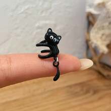 1pc Cartoon Cat Cute Personalized Fashion Versatile Niche Ear Cuff No Piercing Earring - Black - View 3