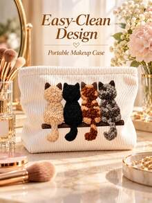 New Cat Print Pattern Makeup Bag | French Print Travel Organizer Bag | Travel Essentials | Pool Must-Have | Toiletry Bag | Pool Storage Bag | Mother's Day Gift | Teacher's Day Gift | Suitable For Moms, Teachers, Friends And Nurses | Home Essentials | Graduation Gift | Easy To Clean Design | Portable Makeup Bag - Multicolor - View 5