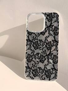 1件淺色浪漫蕾絲花卉圖案手機殼 銀色透明加厚保護殼 相容 iPhone 11/12/13/14/15/16 Pro Max - 彩色 - 查看 2