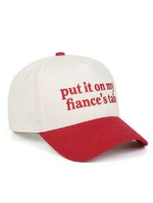 BONNY BOOM 1件刺繡「Put It On My Fiance's」字母棒球帽 卡車司機帽 男女款 Y2K 戶外防曬可調節旅行度假禮物輕量透氣帽 日常街頭休閒穿搭 適合聖誕節、感恩節、嘉年華、新娘婚禮用品、單身派對禮物 - 拼色紅米色 - 查看 3