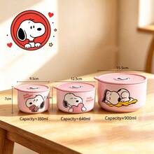 4-Inch Snoopy Airtight Food Storage Container, Cute Cartoon Ceramic Bowl With Lid, Microwave - Multicolor - View 4
