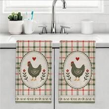 MEMNUN 2 Pcs Country Style Red & Green Plaid Hen Print Kitchen Towels Dish Cloths, Ultra-Fine Microfiber Polyester Material, Home Decor Hand Towels Hanging Cloths For Restaurant Kitchen, Home Decor And Gift Giving, 40*60cm/45*70cm - Multicolor - View 10