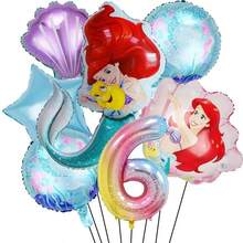 Disney Mermaid Theme Foil Balloon Set, Pink Number Decorative Foil Balloon Set, 1st Birthday Party Tabletop Balloon Decoration Accessories - View 9