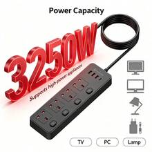 UK Standard 8-In-1 Power Strip Extension Cord, 4-Way UK 3-Pin Outlets With Independent Switches, USB Charging Ports, Multi-Outlet Power Strip, Suitable For Home, Office, Bedroom And Travel Use - UK Plug(220-240V) - View 8