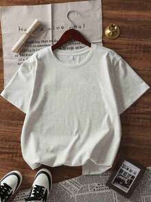 Teen Girls Casual Turtle & Letter Print Round Neck Short Sleeve T-Shirt, Summer Top - Grey - View 4