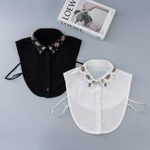 1pc Black & White Heavy Embellished Colorful Glass Rhinestone Chiffon Pointed Collar Detachable Collar - Multicolor - View 1