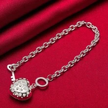 925 Sterling Silver Plated Silver Plated AAA Zirconia Heart Key Bracelet Jewelry - Silver - View 1