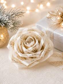 Ruy băng satin kim loại đính kim sa vàng viền trắng, phù hợp trang trí cây thông Noel, gói quà, làm nơ đám cưới và vòng hoa, ruy băng satin thủ công polyester kim sa vàng bóng bền, phù hợp cho đồ thủ công DIY, trang trí nhà cửa, phụ kiện tiệc Giáng Sinh - nhiều màu - Xem 4