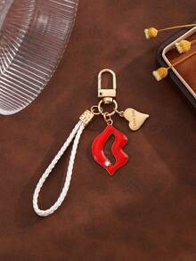 1pc Fashionable European & American Glamorous Creative High-End Red Element Lipstick, Lips, High Heels, Perfume Bottle, Mirror-Shaped Keychain Bag Charm, Suitable For Women's Car Key, Bag Decoration And Holiday Gift - Gold - View 11