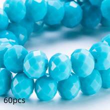手工珠飾用扁圓玻璃珠 8mm/6mm/4mm (60/80/115顆) 可重複使用散珠 DIY 手作配件，亮面藍綠色 - 湖藍瓷 - 查看 11