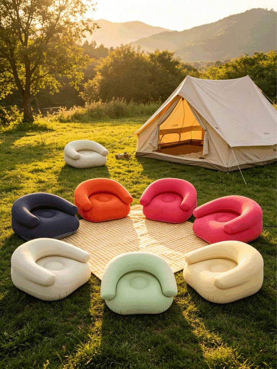1pc U-Shaped Inflatable Slouchy Sofa Lounge Chair, Breathable PVC Durable Material, Foldable Lightweight Compact Design, Soft And Comfortable, Easy To Carry; Suitable For Living Room, Balcony, Camping, Picnic, Outdoor Leisure Seating