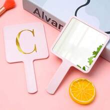 Square Handheld Makeup Mirror With Handle Portable Cosmetic Hand Mirror Clear Glass Mirror Hand‑Held Vanity Mirror For Makeup - Watermelon Pink - View 19