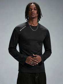 mulinsen Men's Letter Print Raglan Sleeve Quick-Dry Long Sleeve T-Shirt, Slim Fit Fitness Running Sports Base Layer Top - Black - View 6