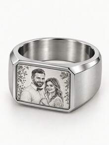 [ZzAi Custom]Personalized Custom Men's Ring, Black/Steel Color Ring, Personalized Custom Name, Image, Stainless Steel Custom Ring, Men's Ring, Father's Day Gift. - Silver - View 13