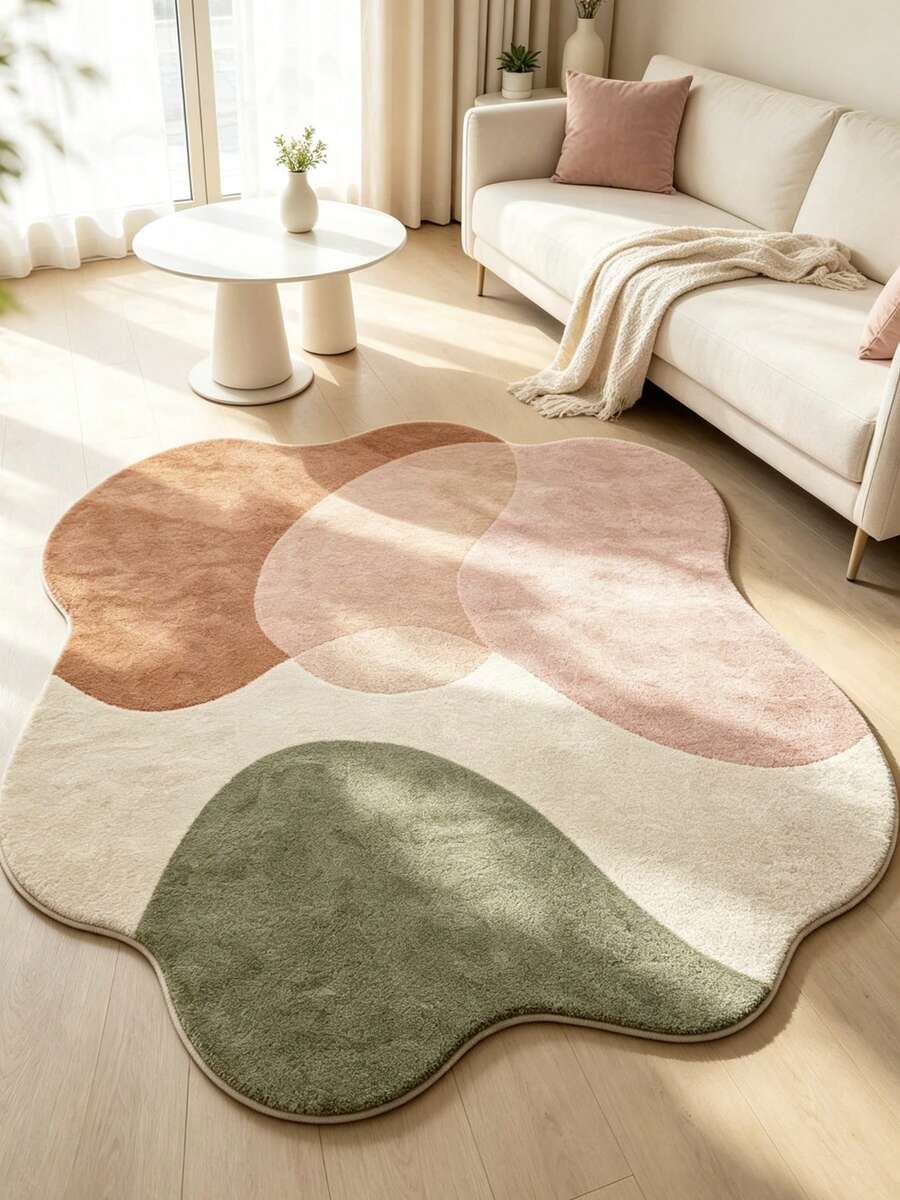 1pc Macaron Color Block Cloud Shaped Rug, Velvet, Thickened Rug, Thick Rug, Plush Rug, Autumn/Winter Rug, Thickened Rug, Decorative Rug, Bedroom Decor, Small Rug, Rug - Multicolor - View 1