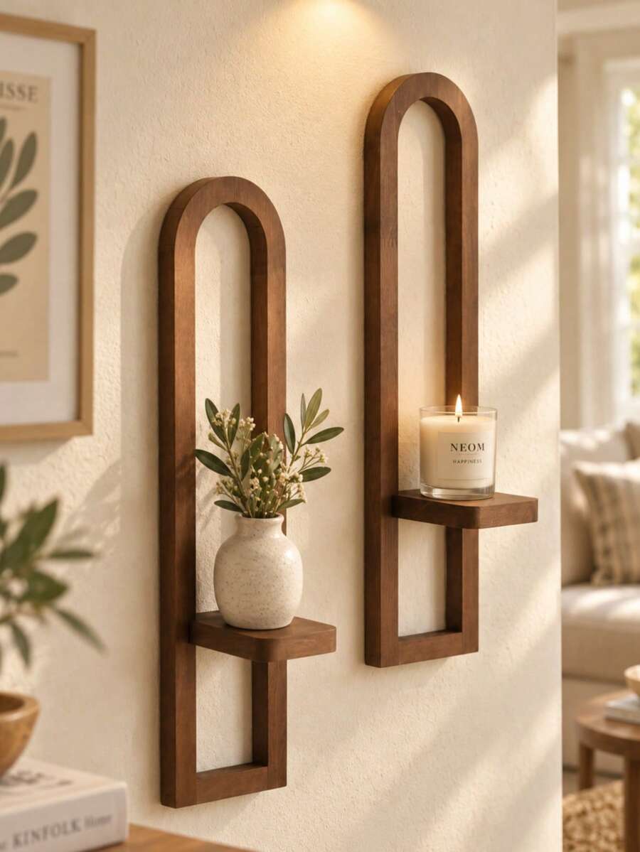 1pc/2pcs Wall-Mounted Hanging Shelf, Arched Candle Holder Display Rack, Vintage Dark Decorative Shelf, Home Decor, Suitable For Aromatherapy Candles, Crystals, Small Ornaments, Living Room, Bedroom, Entryway Wall Display, Gift - Multi-color E - View 1