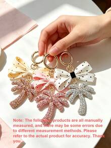Shiny Rhinestone Inlaid Coconut Tree Keychain With Vintage Polka Dot Bow Pendant, Valentine's Day, Back To School, Ramadan, Birthday Gift - Multicolor - View 4