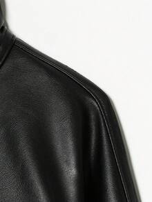 GDDYIN Women's Fashion Black PU Leather Jacket, Funnel Neck Design, Adjustable Drawstring Waist, Suitable For Autumn Fashion - Black - View 7