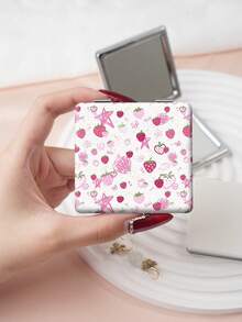 1PC Millennium Y2K Series Portable Vanity Mirror, Foldable Lightweight Ultra-Thin Convenient Hand Mirror, PU Leather, Suitable For Multiple Scenarios And All People, Foldable Small Square Mirror, Pocket Mirror, Cartoon Strawberry Star Heart Flower Printed Pattern Design, Exquisite Handheld 180° Flip Cover Multifunctional Mini Mirror Compact Mirror Mirrors, Daily Holiday Birthday Valentine's Day - Multicolor - View 5