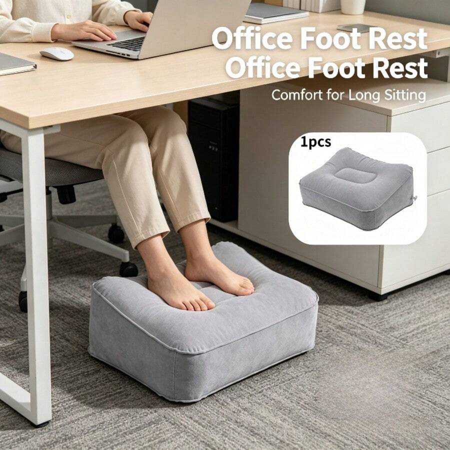 1pc Portable Inflatable Footrest (Random Style), Thickened PVC Material, Foldable And Adjustable Inflatable Footstool, Lightweight And Easy To Store. Suitable For Airplane, High-Speed Train Long-Distance Travel, Office Nap, Home Leisure, Self-Driving Trip. Travel Footrest, Office Footstool, Home Footrest Essential, Business Trip Must-Have, Multi-Scenario Universal Inflatable Footrest, Portable Travel Foot Support Accessory. - Multicolor - View 1