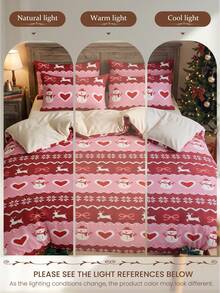 2/3pcs Christmas Red Print Duvet Cover Set, Bedding, Comfortable & Breathable, Anti-Pilling, Machine Washable, Room Decor, Bedroom Decor, Dorm Bedding, Suitable For All Seasons, Fits Single/Double/Queen/King Size Beds, Autumn Home Decor, Duvet Insert Not Included - Multicolor - View 9