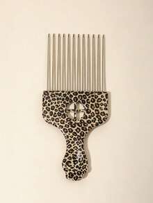 2/1PC Leopard Print Afro Pick Comb, Metal Wide Tooth Hair Pick For Curly Thick Hair, Anti-Snag Detangling Hair Lift Comb For Men Women Hair Styling Tool - Beard Comb - View 3