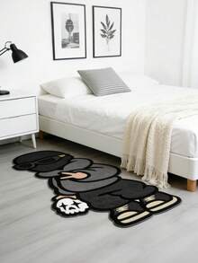 Velvet Cool Masked Figure Irregular-Shaped Rug For Bedroom Bedside Decoration, Quirky Black And Gray Series For Living Room Sofa Area, Plush Mat In Dark Style, - Multicolor - View 3